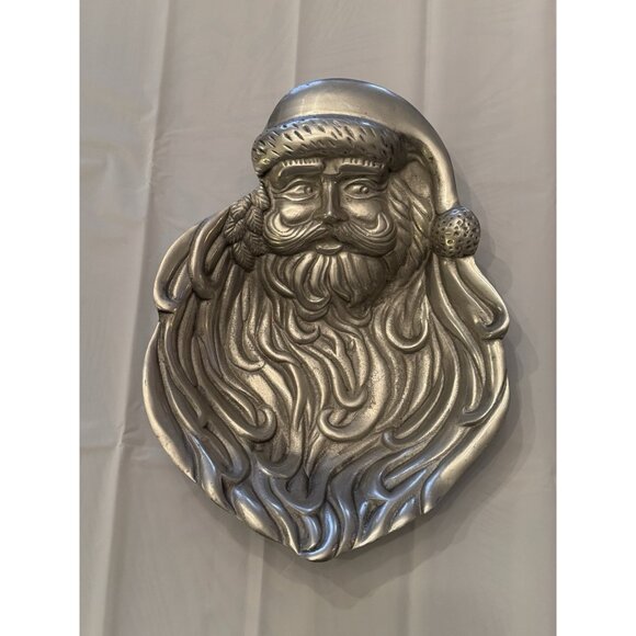 Vintage Large Silver Pewter Santa Claus Serving Bowl Sheridan Import 15 X 11 - Picture 5 of 10